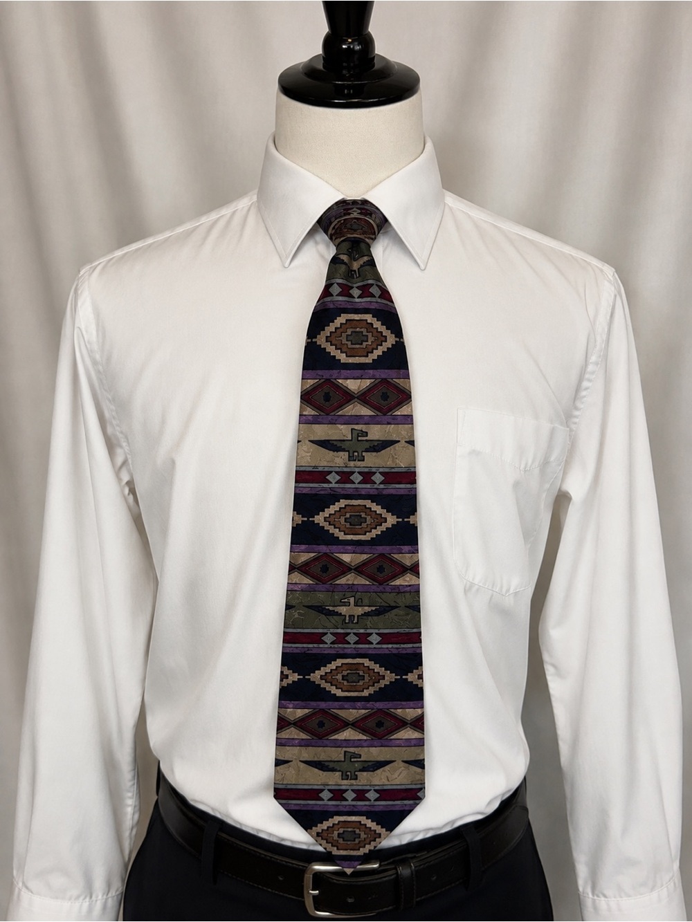 Vintage Roper Silk Tie Southwestern Thunderbird Western Geometric Wide 4”